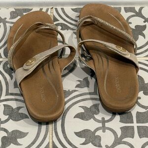 Aetrex Tan Sandals with Gold Accents